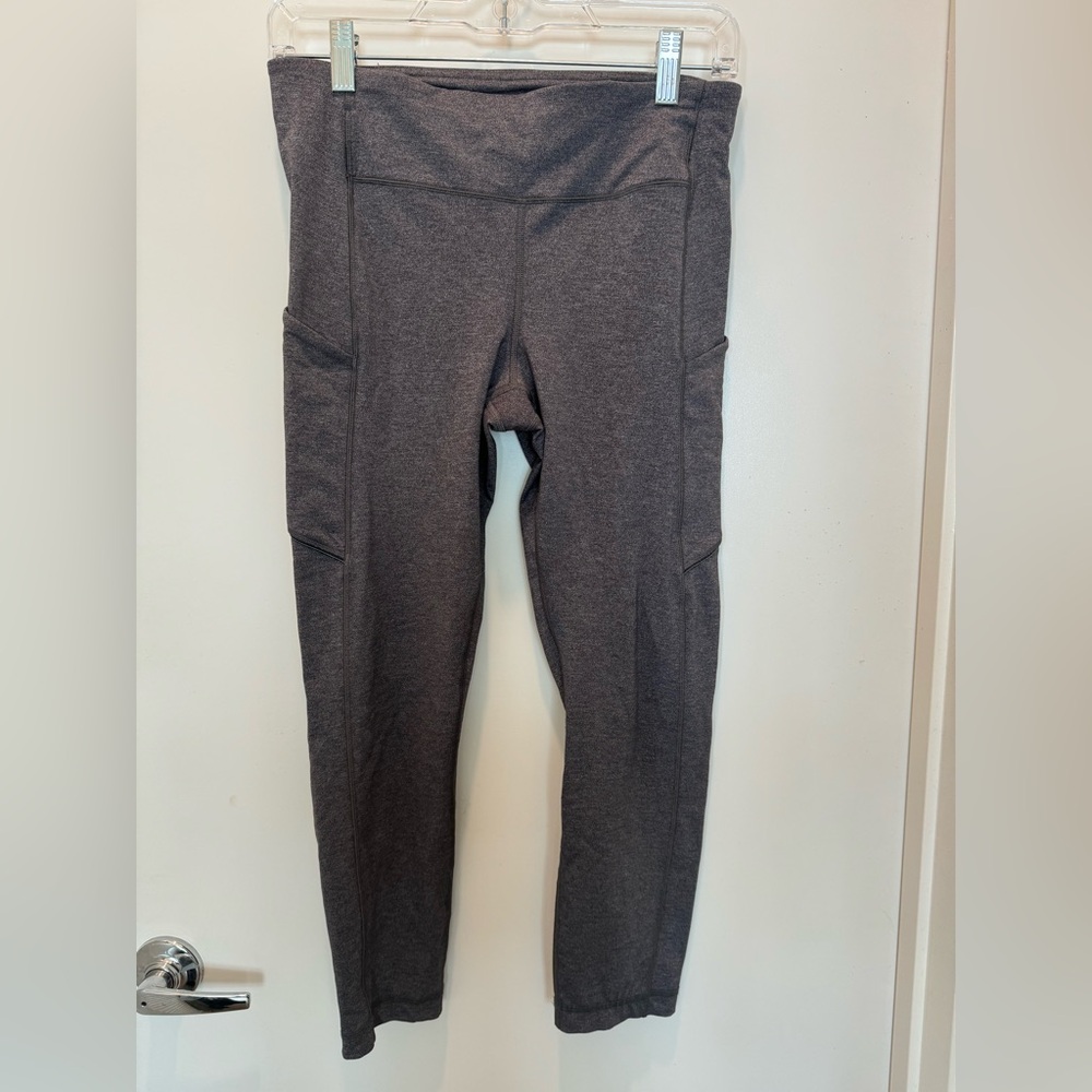 Charcoal Lululemon pants, size 8, hemmed for 5’2” athletic build.